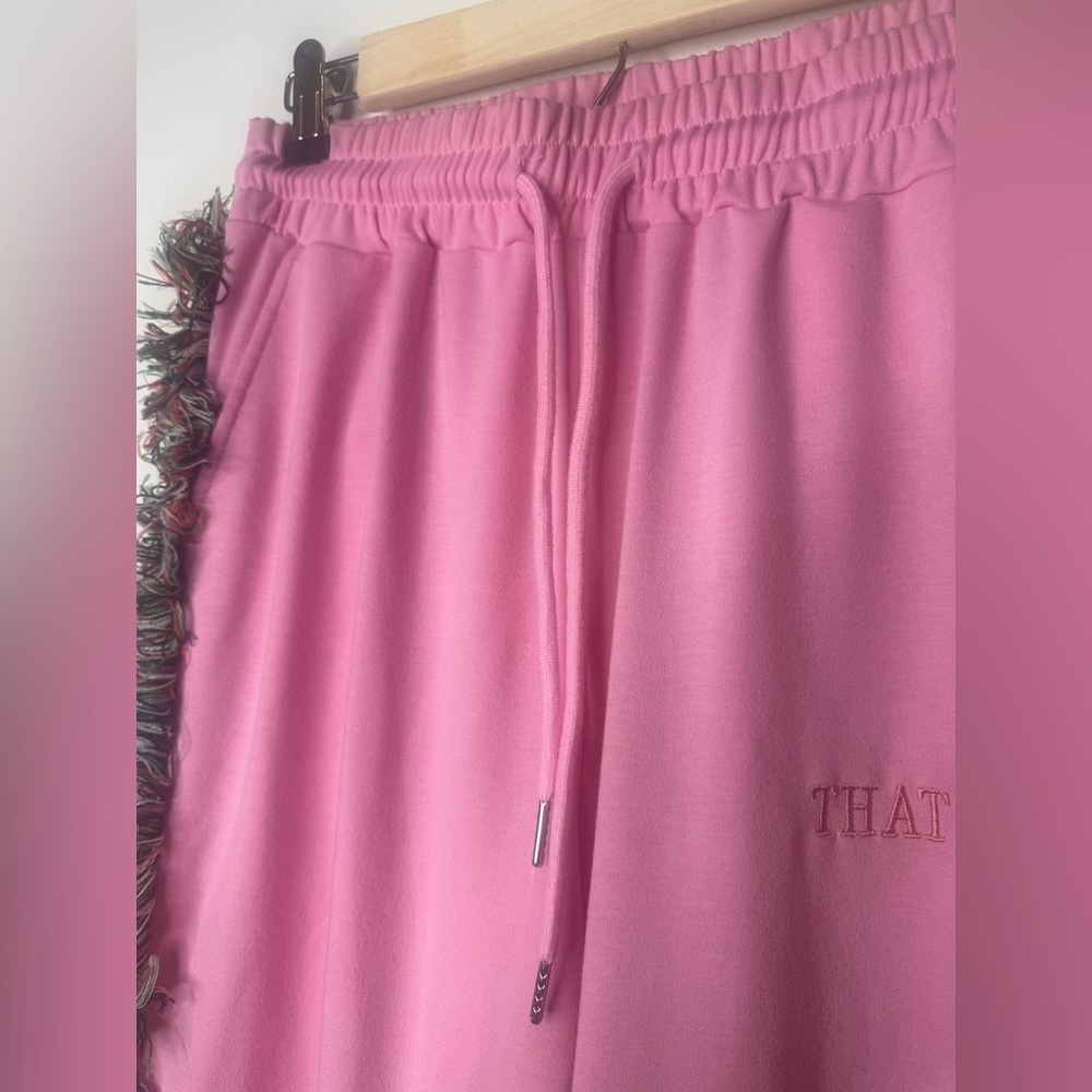 Minaa Monroe x That girl Pink Wide Leg Pants rainbow Fringe sweatpants small - Picture 4 of 6
